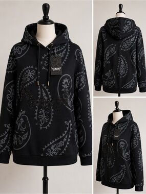 NWT Genuine Paisley Rhinestone Hoodie Large Goth Streetwear Y2K